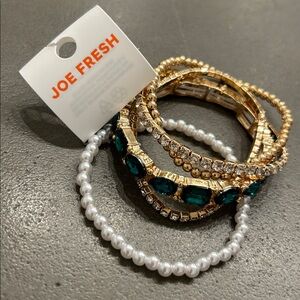 Joe Fresh Elegant Gold and Green Bracelet Set